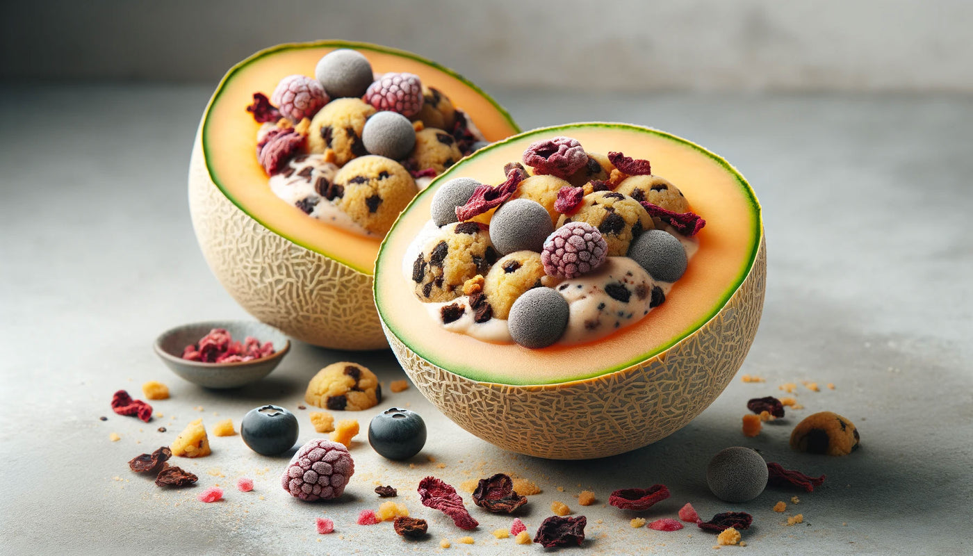 Cookies and Cream Mixed Berry Cantaloupe Bowls