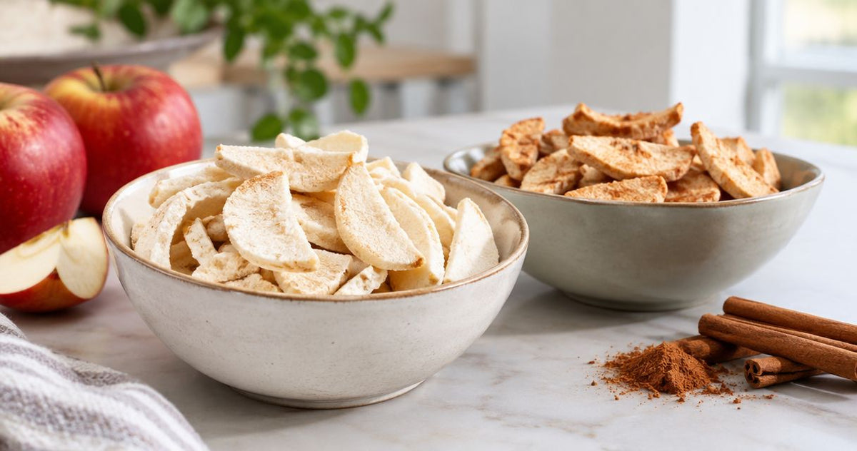 Plain or cinnamon freeze-dried apples: choosing a snack flavor